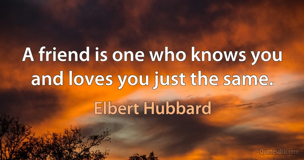 A friend is one who knows you and loves you just the same. (Elbert Hubbard)