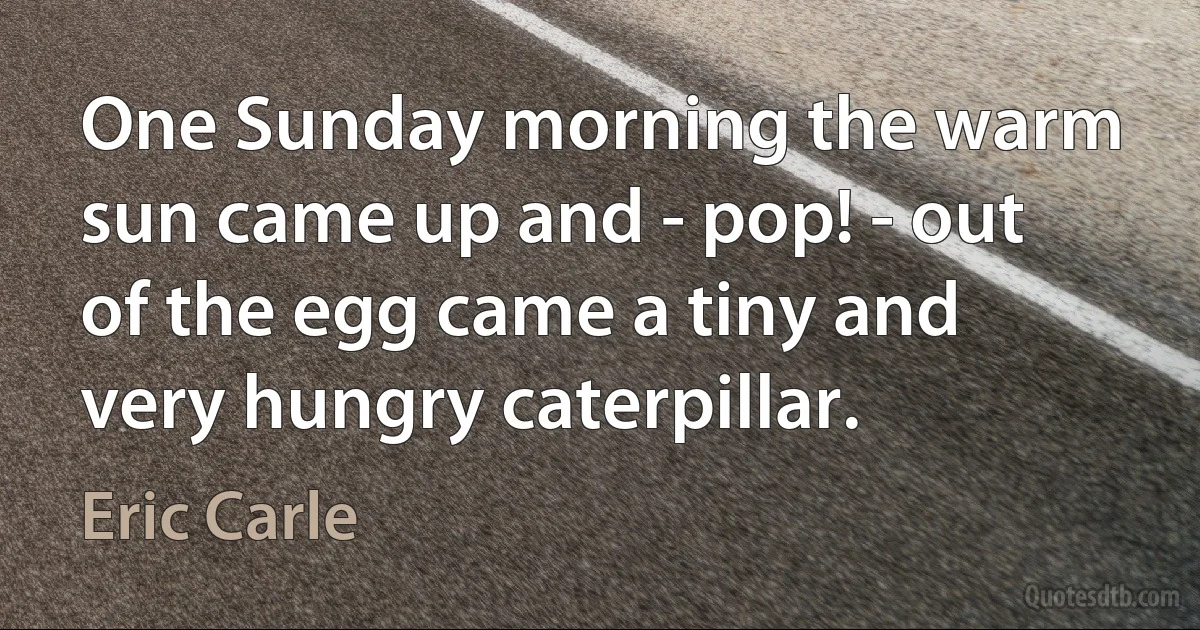 One Sunday morning the warm sun came up and - pop! - out of the egg came a tiny and very hungry caterpillar. (Eric Carle)