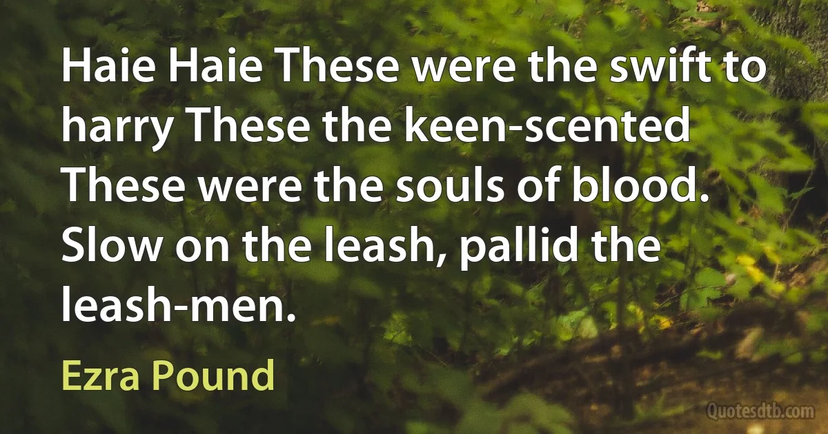 Haie Haie These were the swift to harry These the keen-scented These were the souls of blood. Slow on the leash, pallid the leash-men. (Ezra Pound)