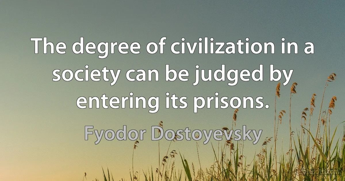 The degree of civilization in a society can be judged by entering its prisons. (Fyodor Dostoyevsky)