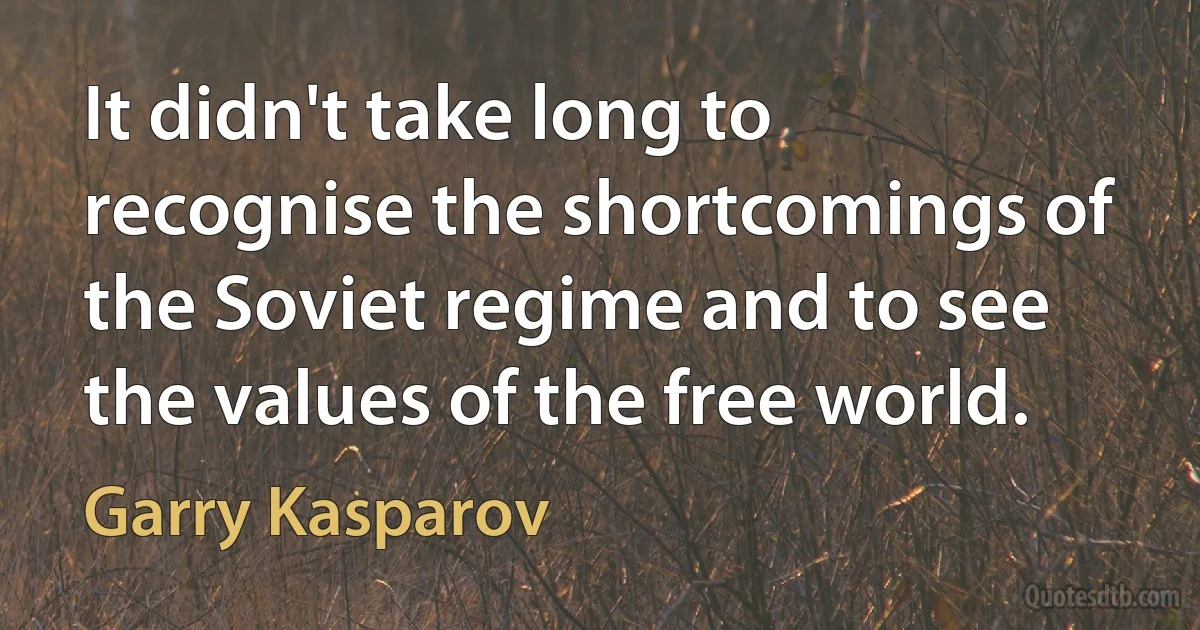 It didn't take long to recognise the shortcomings of the Soviet regime and to see the values of the free world. (Garry Kasparov)