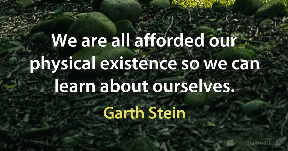 We are all afforded our physical existence so we can learn about ourselves. (Garth Stein)