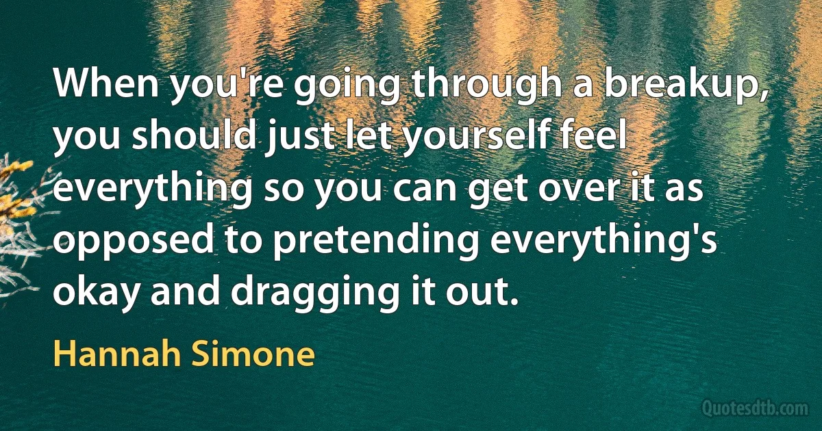 When you're going through a breakup, you should just let yourself feel everything so you can get over it as opposed to pretending everything's okay and dragging it out. (Hannah Simone)