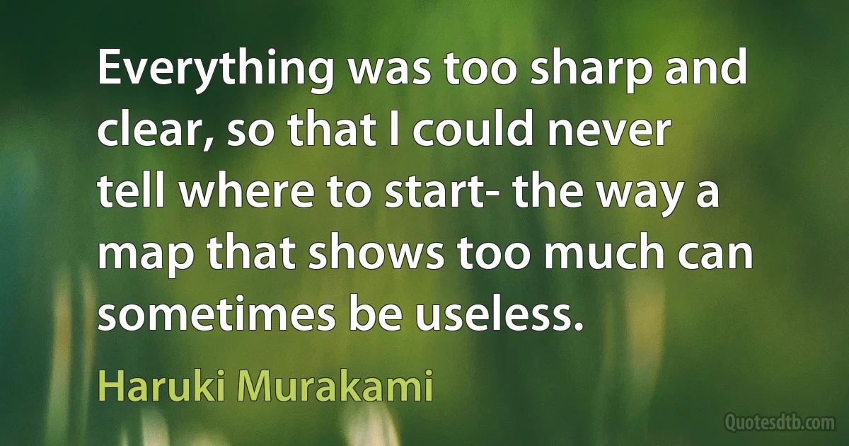 Everything was too sharp and clear, so that I could never tell where to start- the way a map that shows too much can sometimes be useless. (Haruki Murakami)