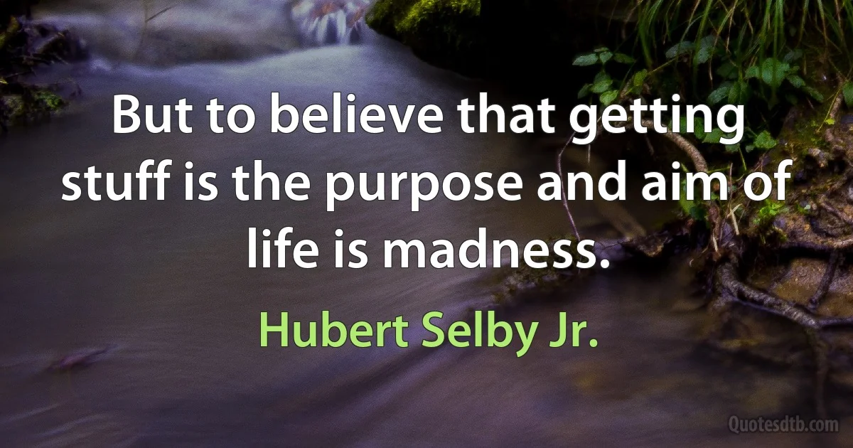 But to believe that getting stuff is the purpose and aim of life is madness. (Hubert Selby Jr.)