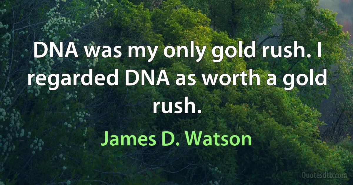 DNA was my only gold rush. I regarded DNA as worth a gold rush. (James D. Watson)