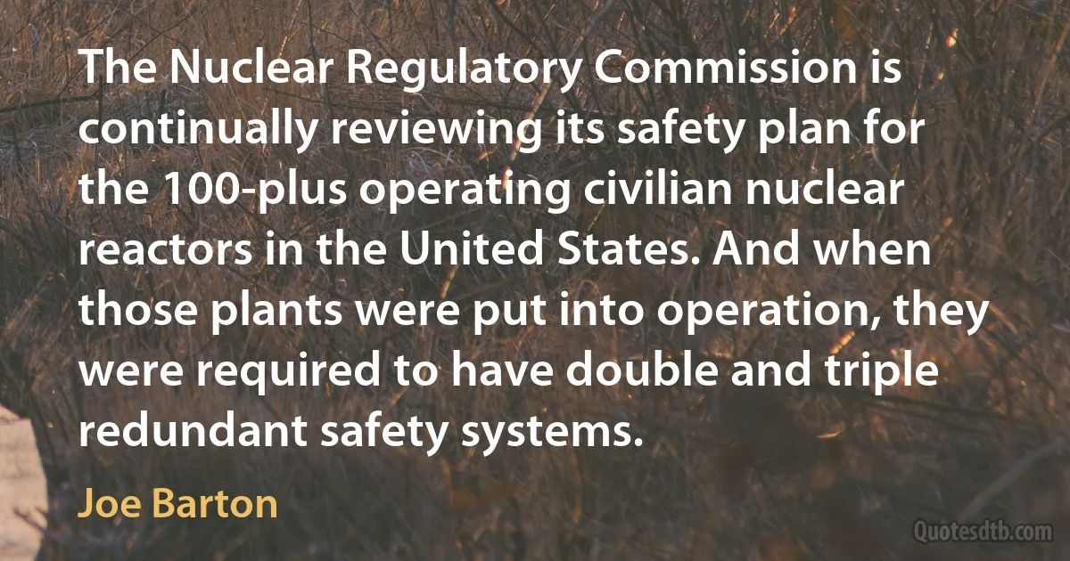 The Nuclear Regulatory Commission is continually reviewing its safety plan for the 100-plus operating civilian nuclear reactors in the United States. And when those plants were put into operation, they were required to have double and triple redundant safety systems. (Joe Barton)