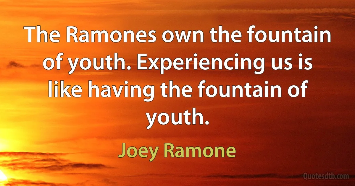 The Ramones own the fountain of youth. Experiencing us is like having the fountain of youth. (Joey Ramone)