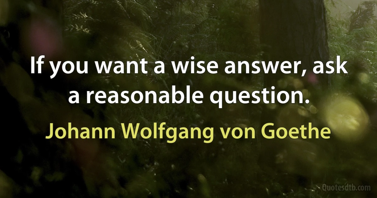 If you want a wise answer, ask a reasonable question. (Johann Wolfgang von Goethe)