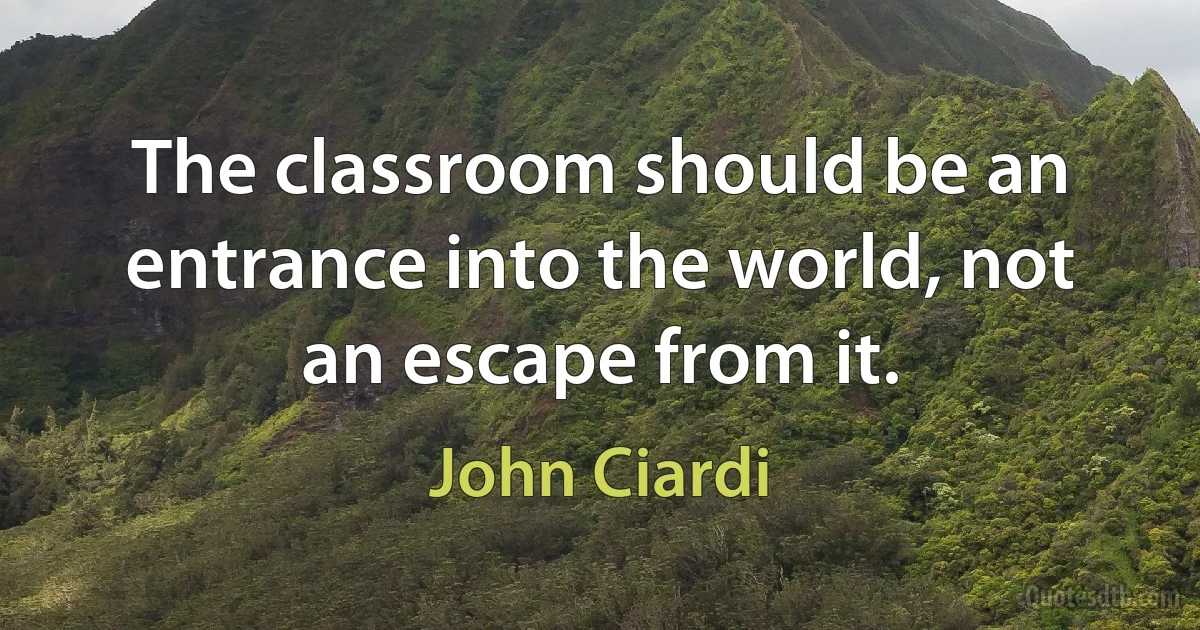 The classroom should be an entrance into the world, not an escape from it. (John Ciardi)