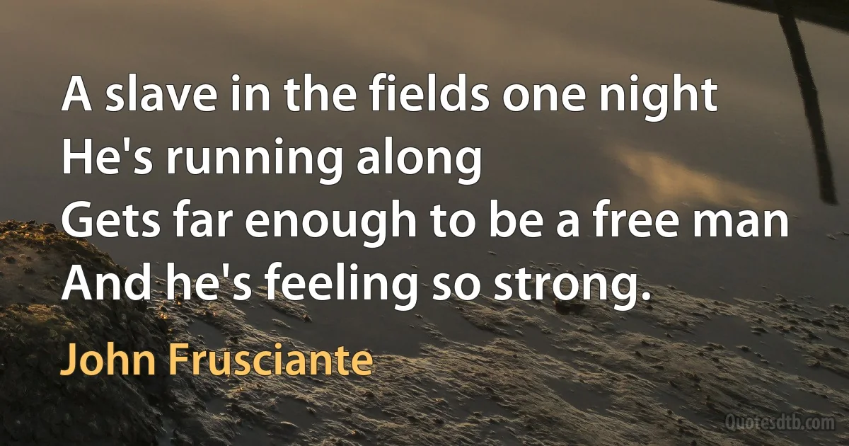 A slave in the fields one night
He's running along
Gets far enough to be a free man
And he's feeling so strong. (John Frusciante)