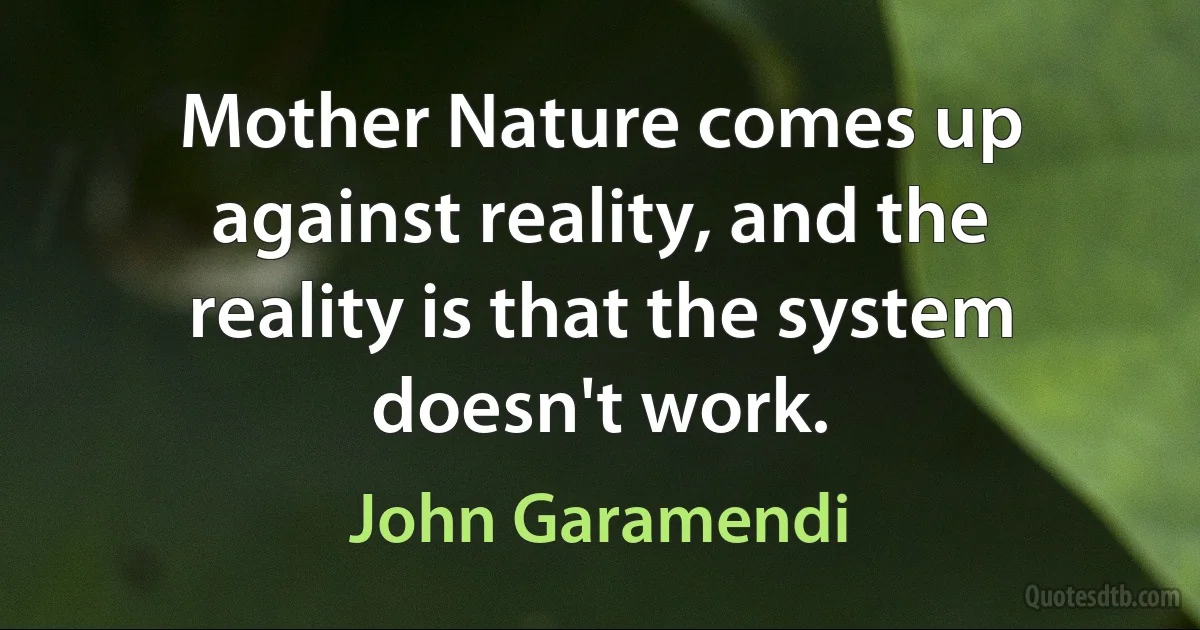 Mother Nature comes up against reality, and the reality is that the system doesn't work. (John Garamendi)