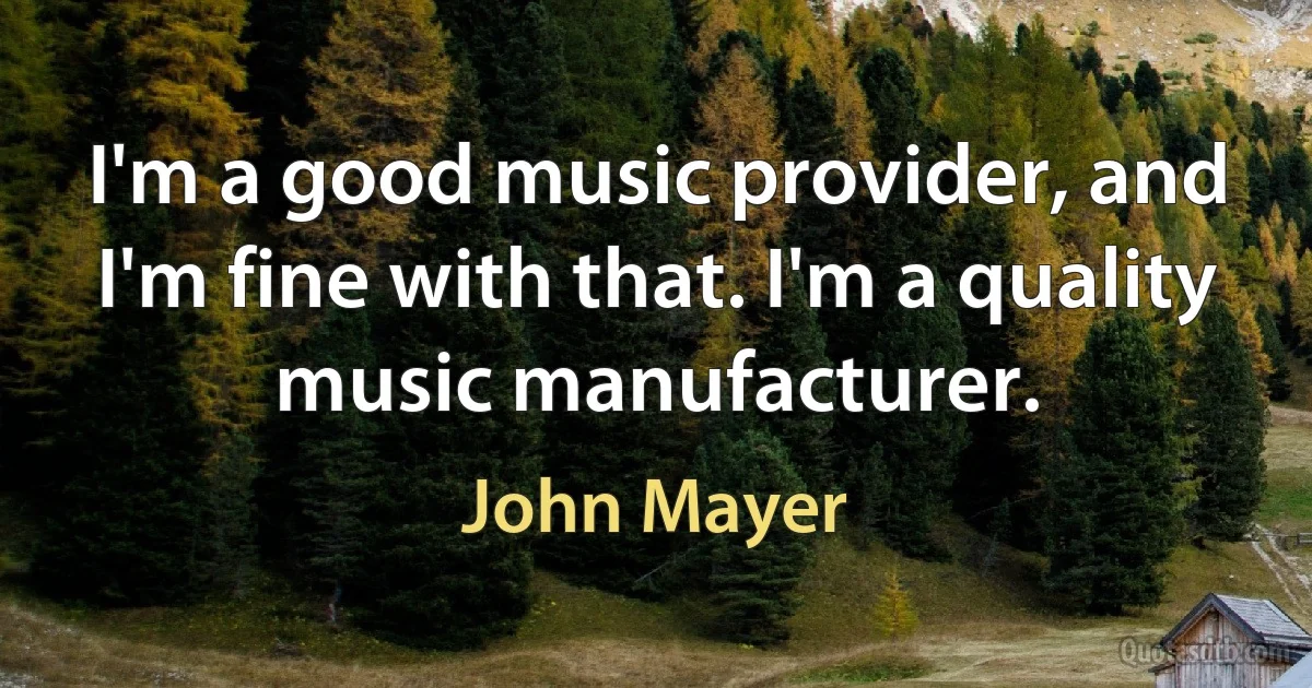 I'm a good music provider, and I'm fine with that. I'm a quality music manufacturer. (John Mayer)