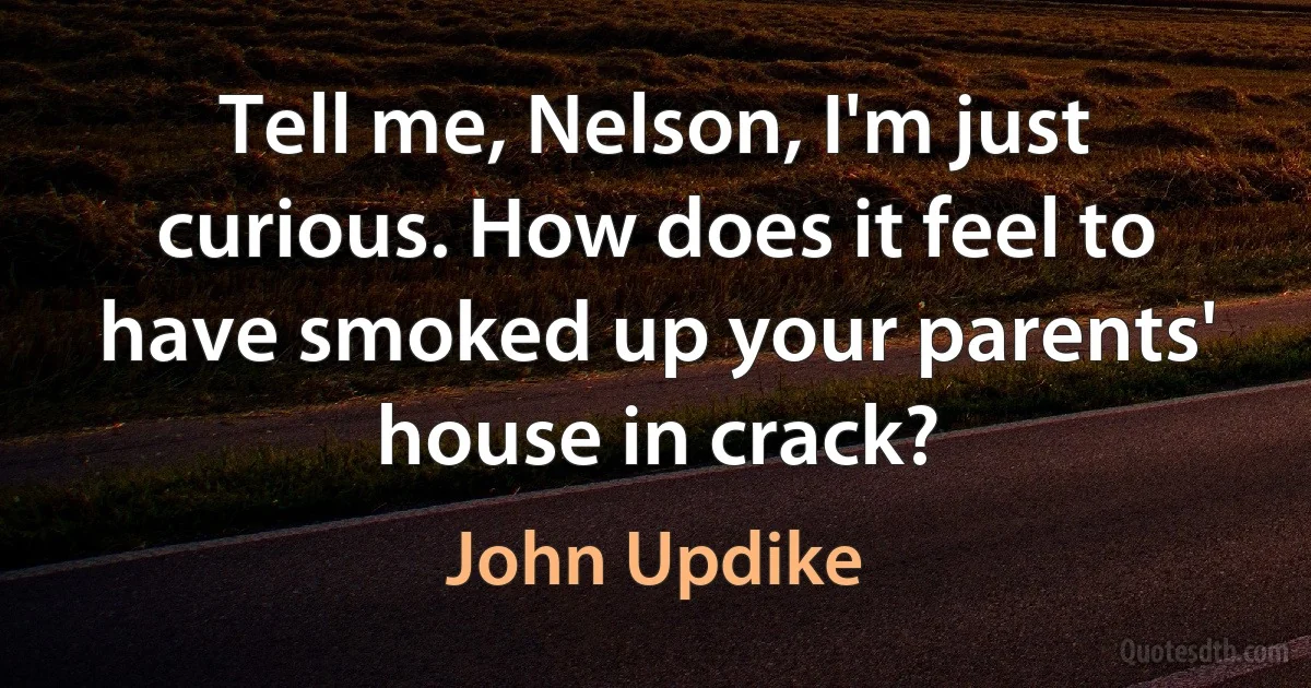 Tell me, Nelson, I'm just curious. How does it feel to have smoked up your parents' house in crack? (John Updike)