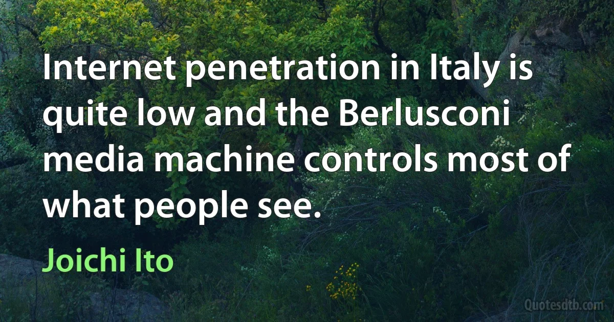 Internet penetration in Italy is quite low and the Berlusconi media machine controls most of what people see. (Joichi Ito)