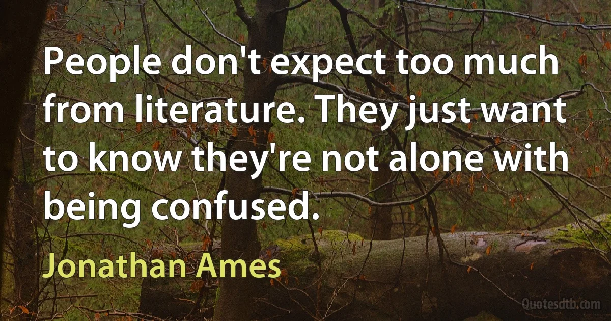 People don't expect too much from literature. They just want to know they're not alone with being confused. (Jonathan Ames)