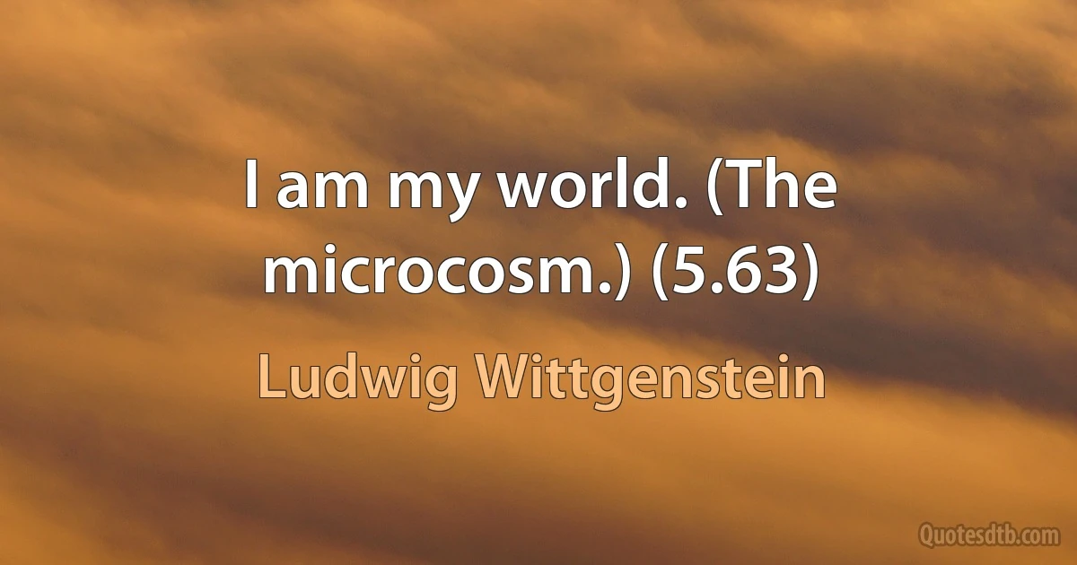 I am my world. (The microcosm.) (5.63) (Ludwig Wittgenstein)