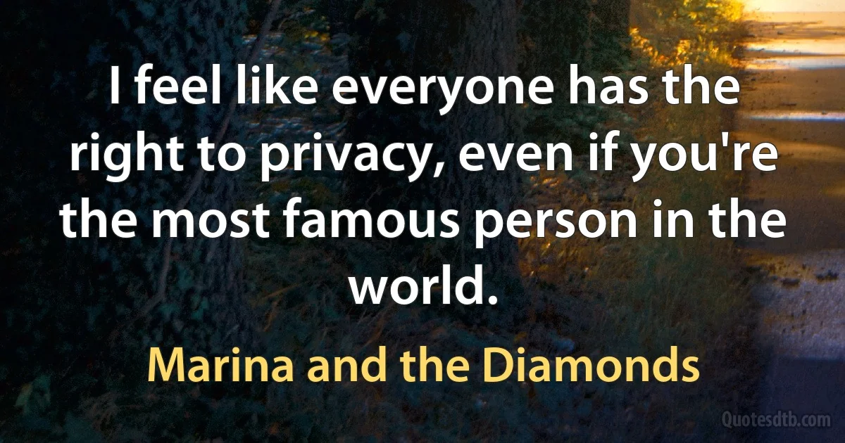 I feel like everyone has the right to privacy, even if you're the most famous person in the world. (Marina and the Diamonds)