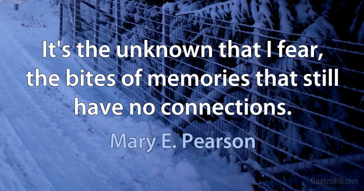 It's the unknown that I fear, the bites of memories that still have no connections. (Mary E. Pearson)