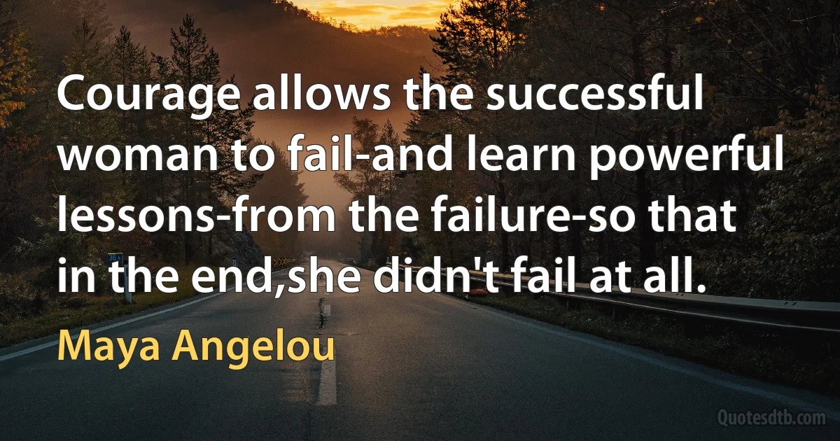 Courage allows the successful woman to fail-and learn powerful lessons-from the failure-so that in the end,she didn't fail at all. (Maya Angelou)