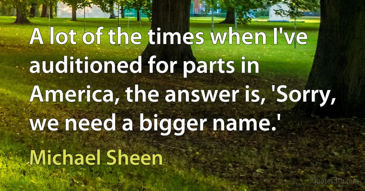 A lot of the times when I've auditioned for parts in America, the answer is, 'Sorry, we need a bigger name.' (Michael Sheen)