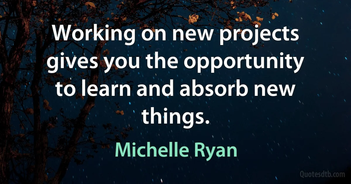 Working on new projects gives you the opportunity to learn and absorb new things. (Michelle Ryan)