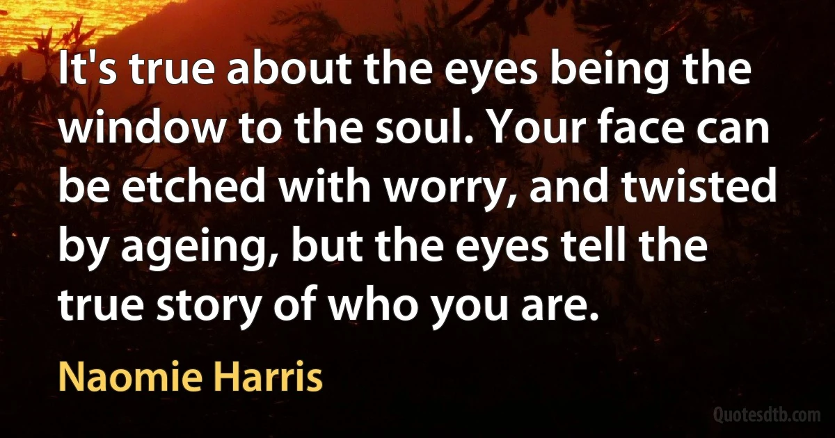 It's true about the eyes being the window to the soul. Your face can be etched with worry, and twisted by ageing, but the eyes tell the true story of who you are. (Naomie Harris)