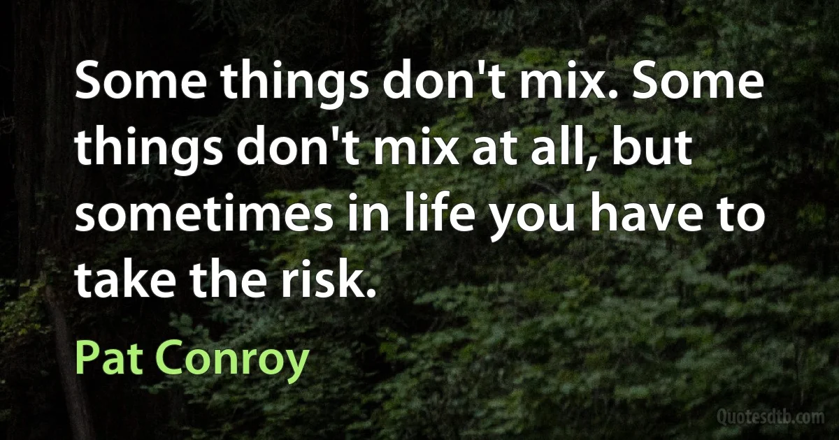 Some things don't mix. Some things don't mix at all, but sometimes in life you have to take the risk. (Pat Conroy)