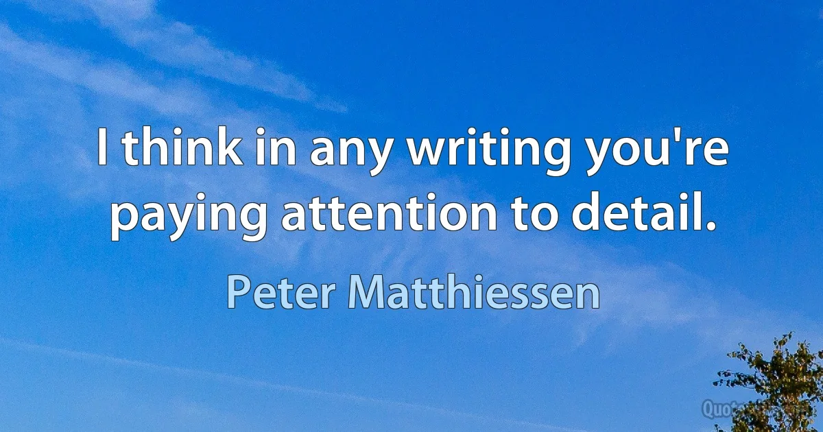 I think in any writing you're paying attention to detail. (Peter Matthiessen)