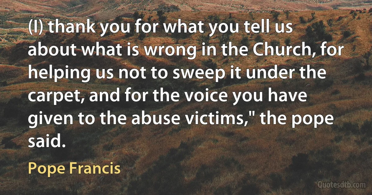 (I) thank you for what you tell us about what is wrong in the Church, for helping us not to sweep it under the carpet, and for the voice you have given to the abuse victims," the pope said. (Pope Francis)