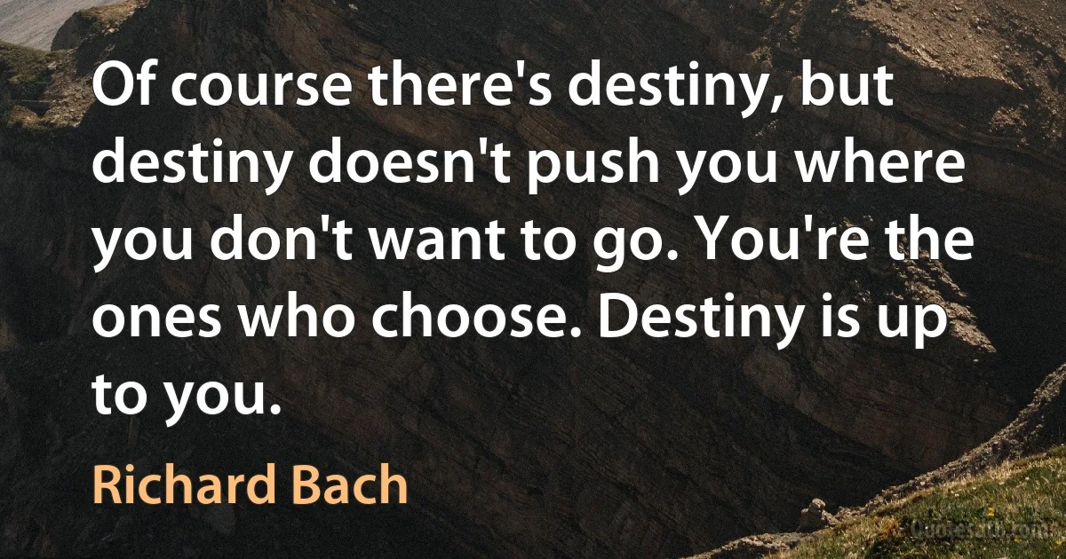 Of course there's destiny, but destiny doesn't push you where you don't want to go. You're the ones who choose. Destiny is up to you. (Richard Bach)