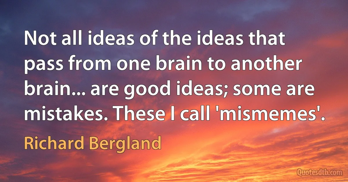 Not all ideas of the ideas that pass from one brain to another brain... are good ideas; some are mistakes. These I call 'mismemes'. (Richard Bergland)