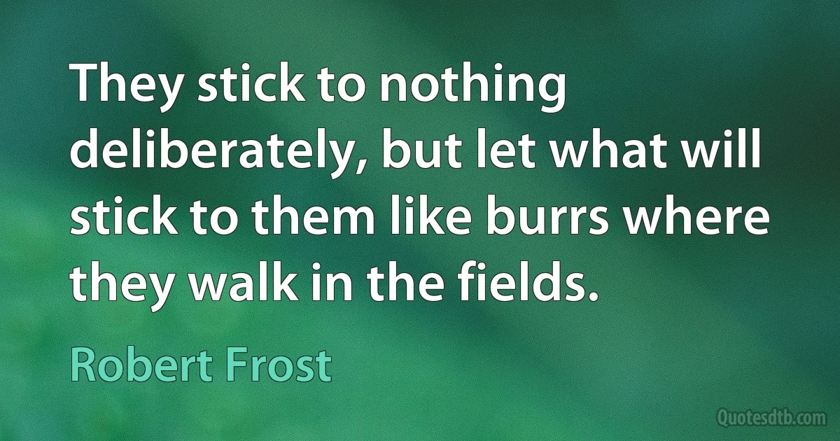 They stick to nothing deliberately, but let what will stick to them like burrs where they walk in the fields. (Robert Frost)