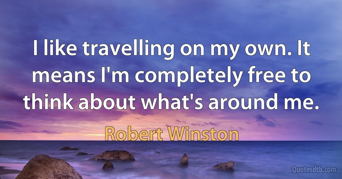 I like travelling on my own. It means I'm completely free to think about what's around me. (Robert Winston)