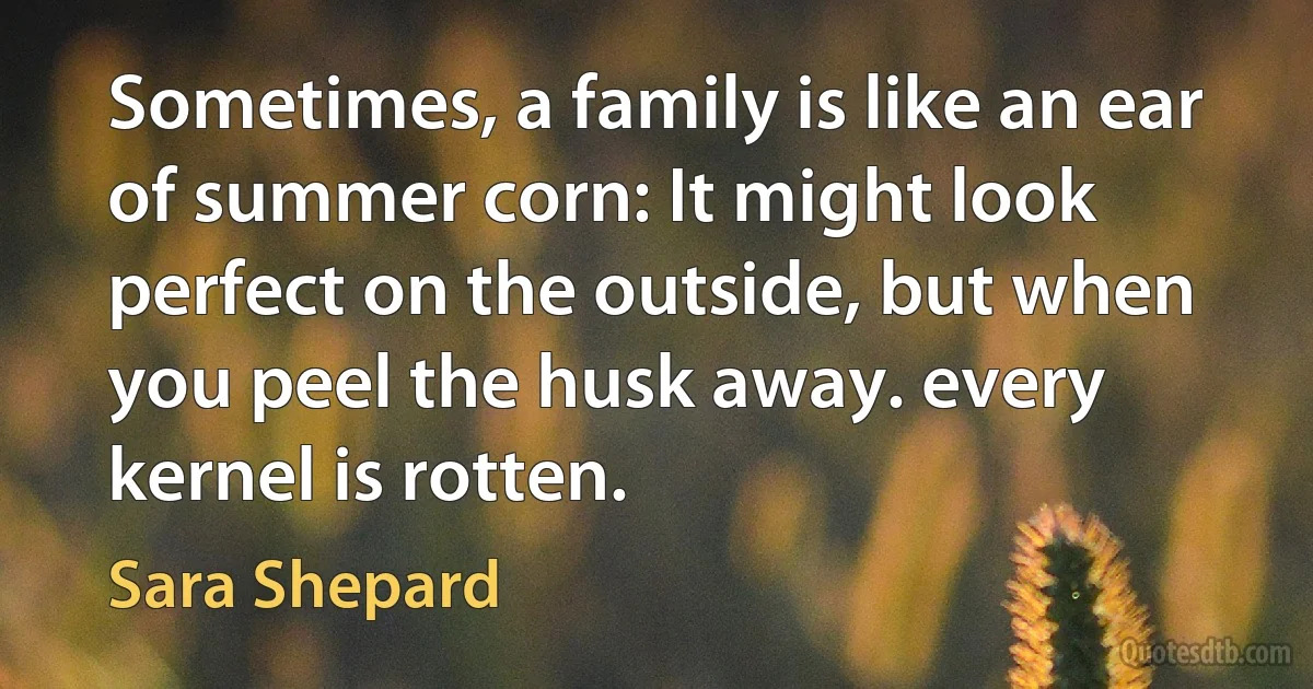 Sometimes, a family is like an ear of summer corn: It might look perfect on the outside, but when you peel the husk away. every kernel is rotten. (Sara Shepard)