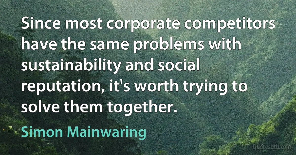 Since most corporate competitors have the same problems with sustainability and social reputation, it's worth trying to solve them together. (Simon Mainwaring)