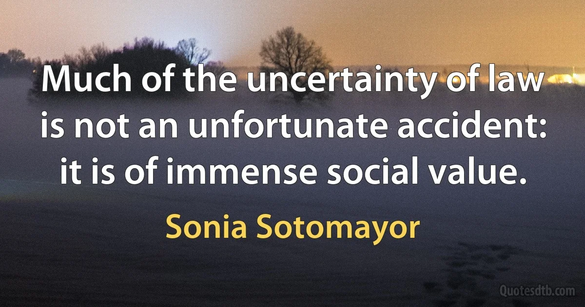 Much of the uncertainty of law is not an unfortunate accident: it is of immense social value. (Sonia Sotomayor)