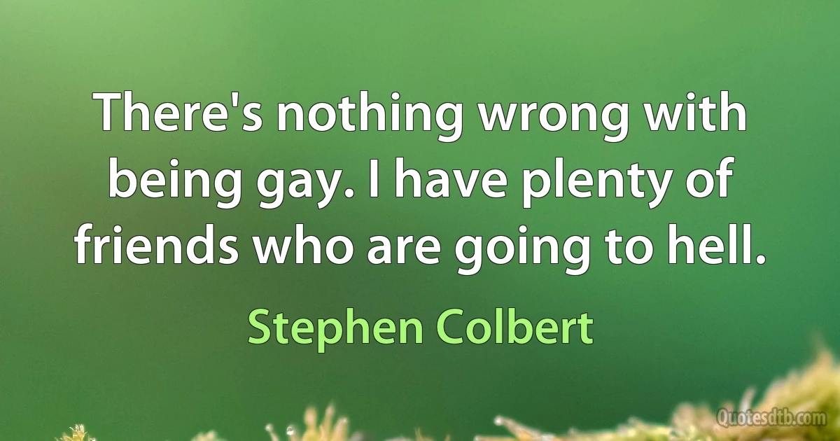 There's nothing wrong with being gay. I have plenty of friends who are going to hell. (Stephen Colbert)