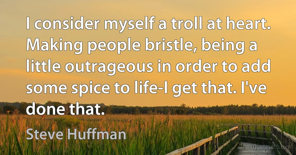 I consider myself a troll at heart. Making people bristle, being a little outrageous in order to add some spice to life-I get that. I've done that. (Steve Huffman)