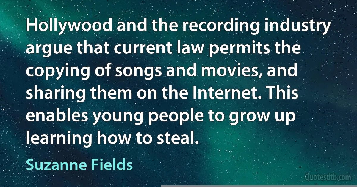 Hollywood and the recording industry argue that current law permits the copying of songs and movies, and sharing them on the Internet. This enables young people to grow up learning how to steal. (Suzanne Fields)