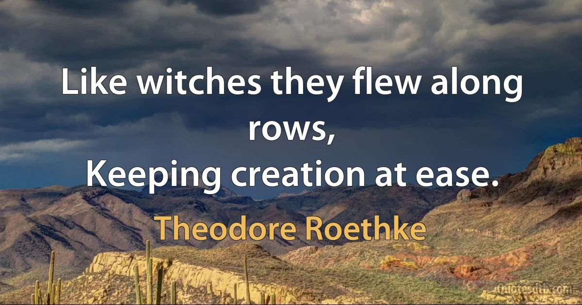 Like witches they flew along rows,
Keeping creation at ease. (Theodore Roethke)