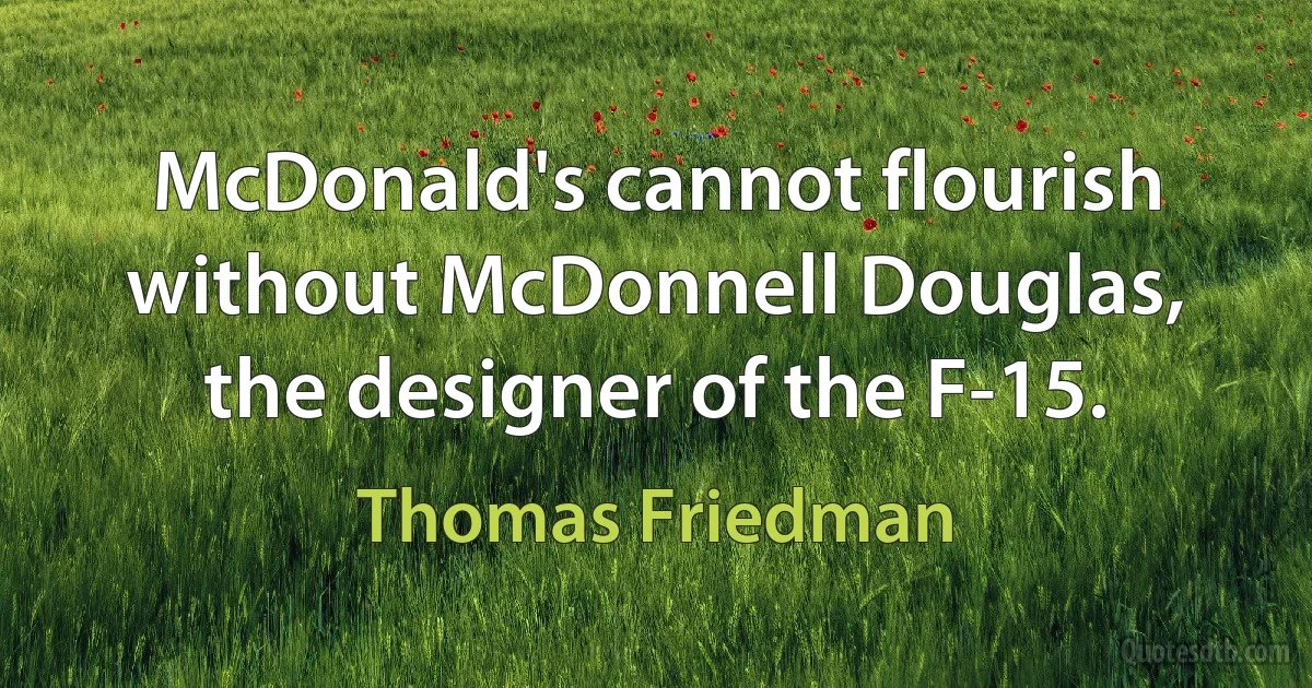 McDonald's cannot flourish without McDonnell Douglas, the designer of the F-15. (Thomas Friedman)