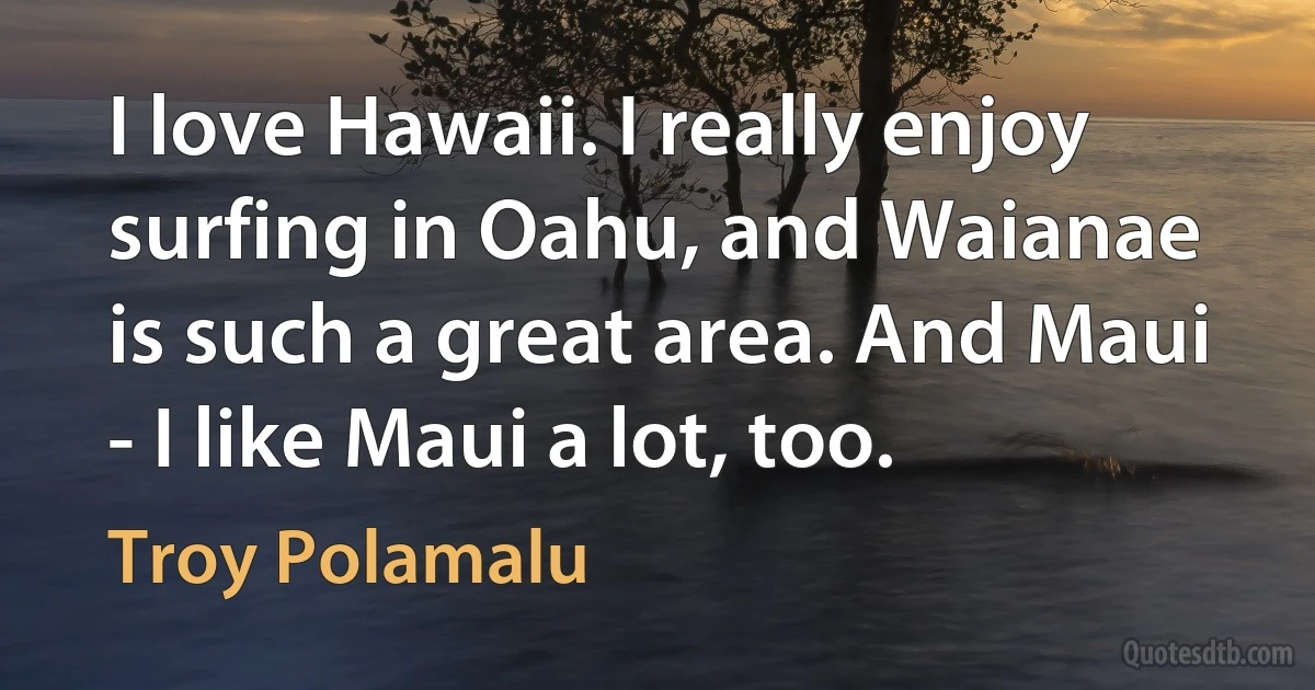 I love Hawaii. I really enjoy surfing in Oahu, and Waianae is such a great area. And Maui - I like Maui a lot, too. (Troy Polamalu)