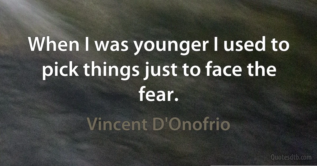 When I was younger I used to pick things just to face the fear. (Vincent D'Onofrio)