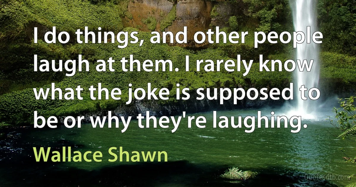 I do things, and other people laugh at them. I rarely know what the joke is supposed to be or why they're laughing. (Wallace Shawn)