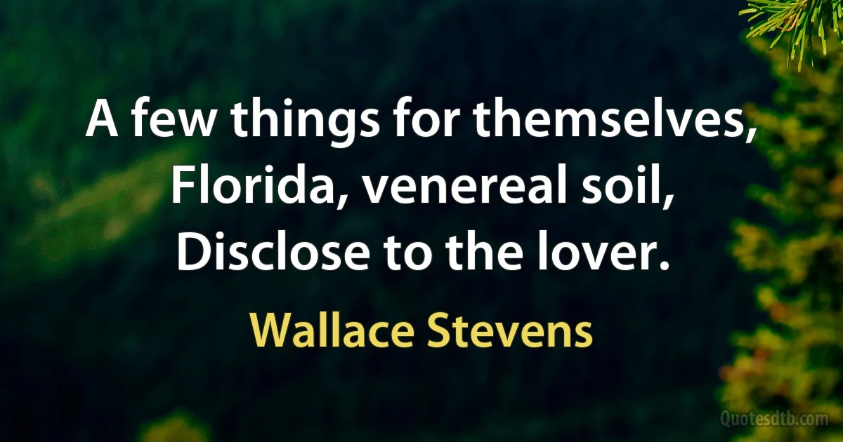 A few things for themselves,
Florida, venereal soil,
Disclose to the lover. (Wallace Stevens)