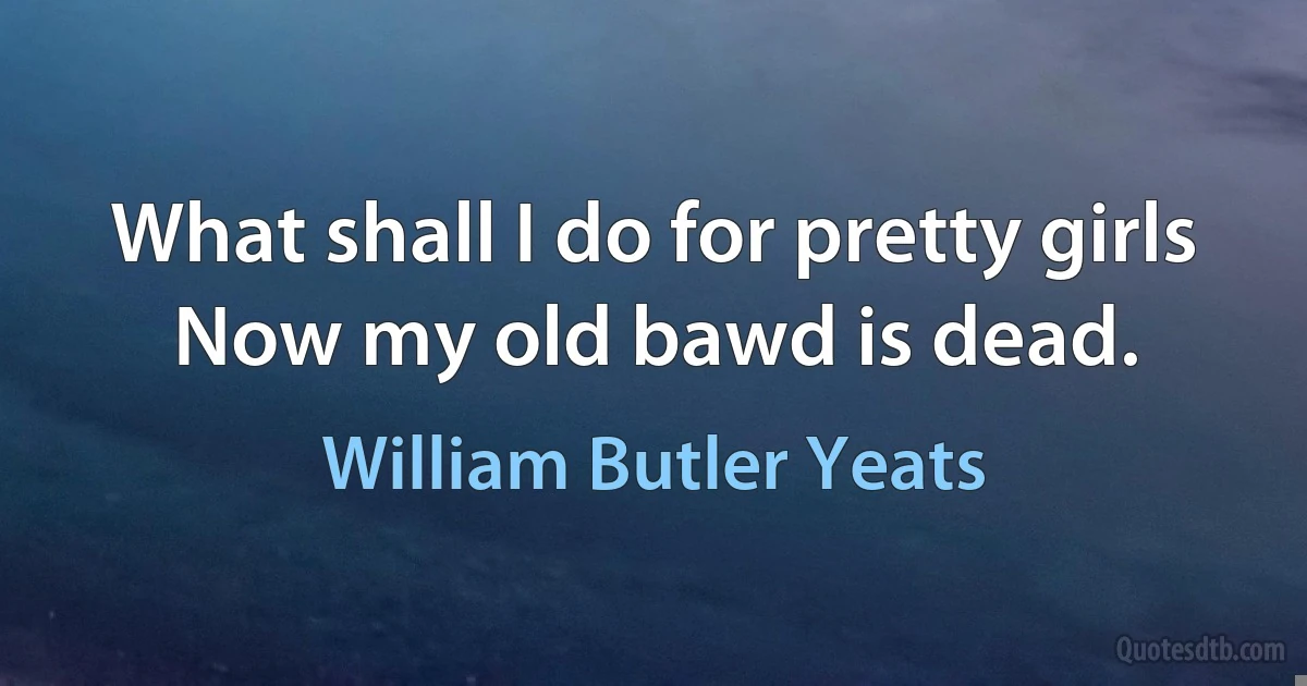 What shall I do for pretty girls Now my old bawd is dead. (William Butler Yeats)