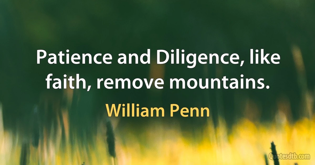 Patience and Diligence, like faith, remove mountains. (William Penn)