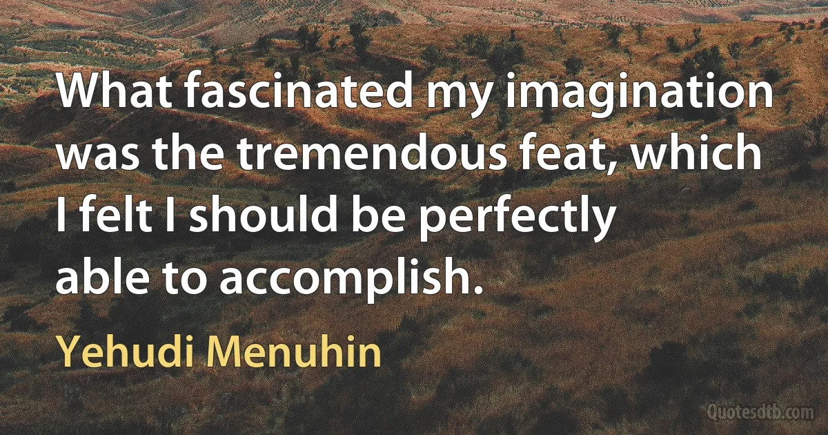 What fascinated my imagination was the tremendous feat, which I felt I should be perfectly able to accomplish. (Yehudi Menuhin)