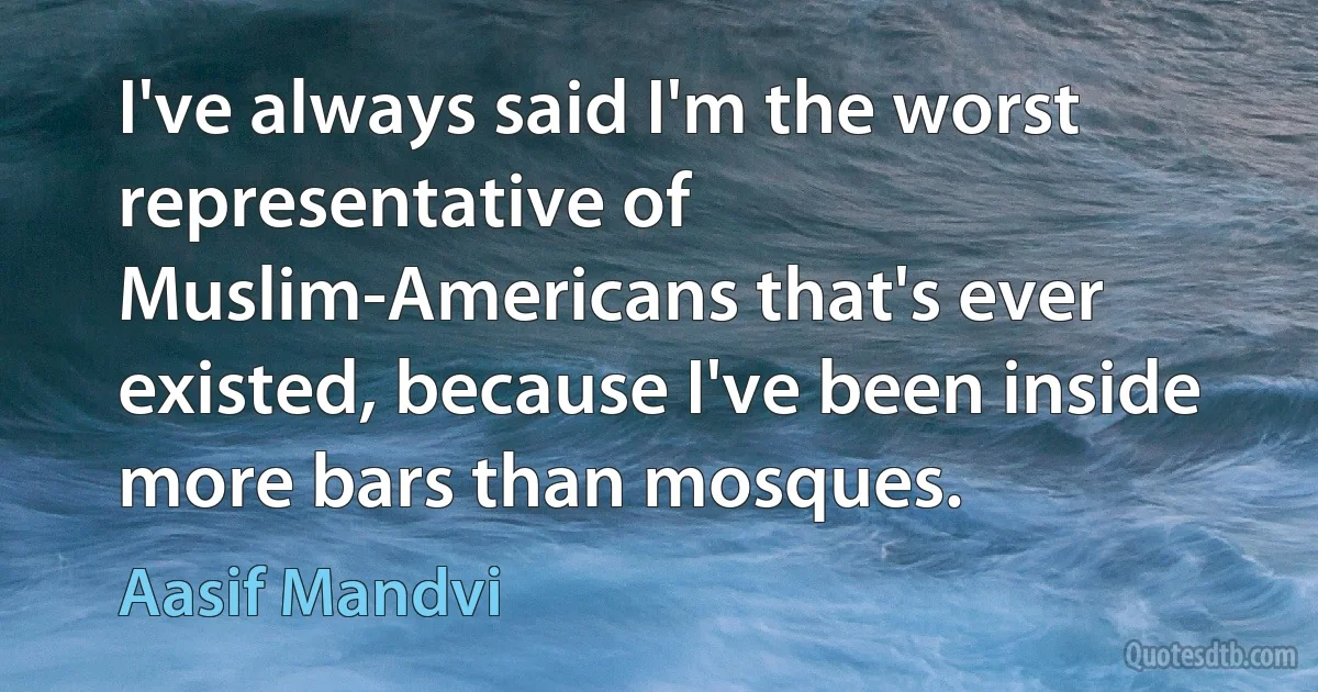 I've always said I'm the worst representative of Muslim-Americans that's ever existed, because I've been inside more bars than mosques. (Aasif Mandvi)